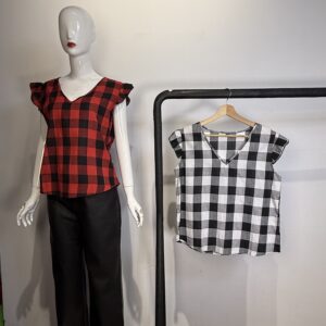 Blusa Cuadros Vichy con Escote V y Mangas con Volantes