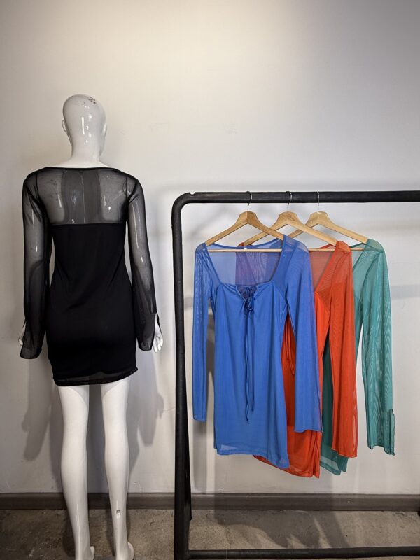 Vestido Corto de Malla Transparente con Escote Ajustable