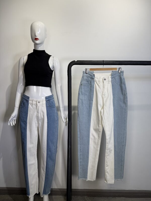 Jeans Rectos Bicolor Bloque de Color