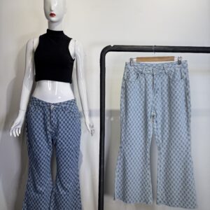 Pantalones Flare Estampado Cuadros Damero