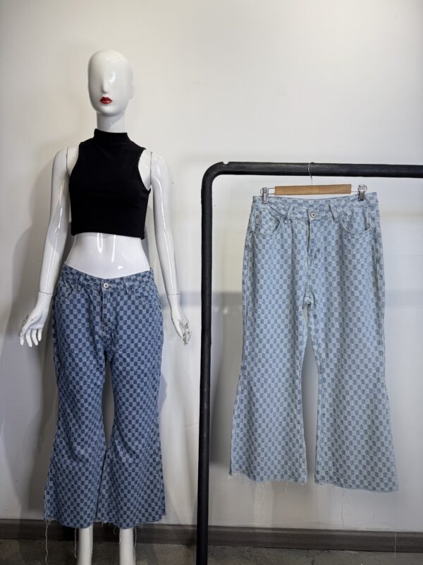 Pantalones Flare Estampado Cuadros Damero