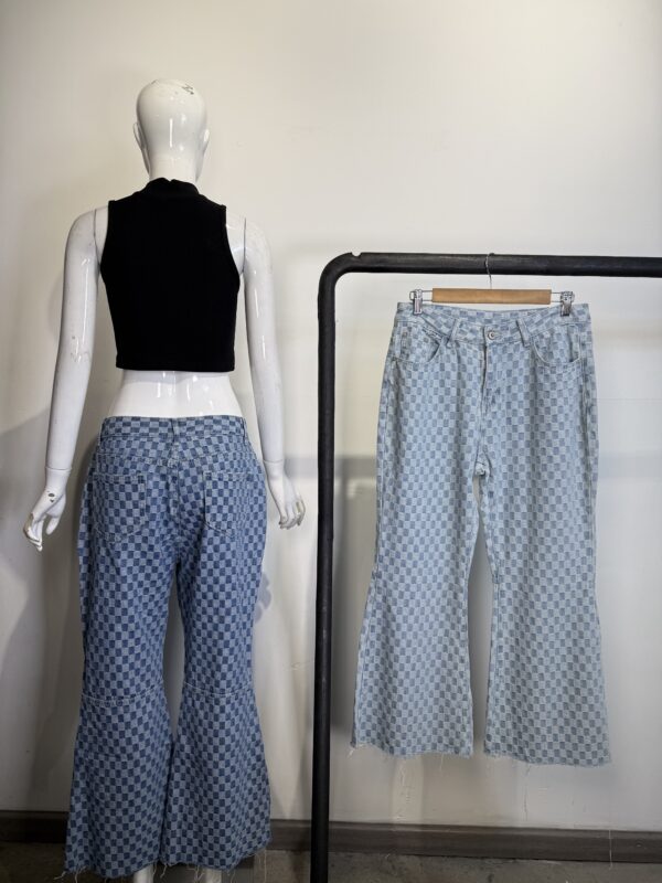Pantalones Flare Estampado Cuadros Damero