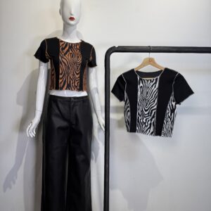 Crop Top Asimétrico con Paneles Animal Print (Cebra/Leopardo)