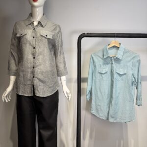 Camisa Rayas Finas con Bolsillos y Manga 3/4